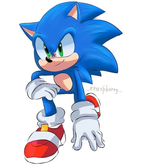 sonic the hedge is running with his hands on his hips and eyes wide ...