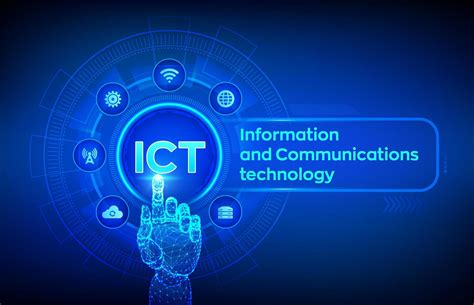 ICT. Information and communication technology concept on virtual screen ...