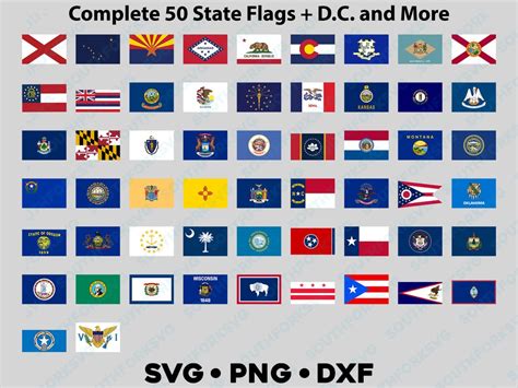 Complete All USA 50 States Flags Territories Mega Bundle Svg Png Dxf ...