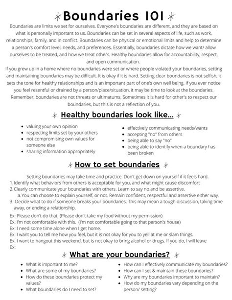 Printable Personal Boundaries Worksheet