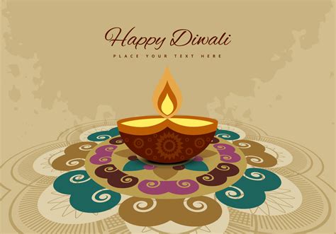 Rangoli And Diya On Grunge Background - Download Free Vector Art, Stock ...