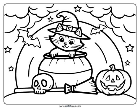 Halloween Cat Coloring Pages - Sketch Repo