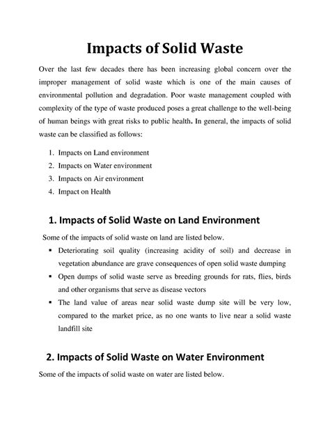 Impacts of Solid Waste - Impacts of Solid Waste Over the last few ...