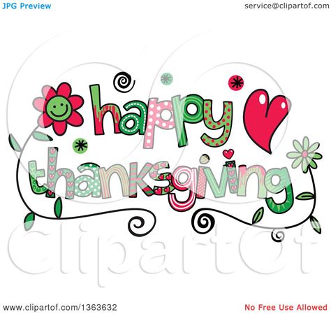 Clipart of Colorful Sketched Happy Thanksgiving Word Art - Royalty Free ...