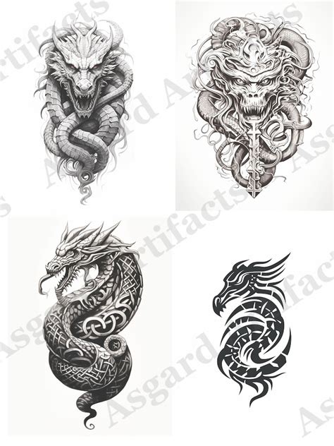 Jormungandr the Midgard Serpent Tattoo Set of 8 Instant Digital ...