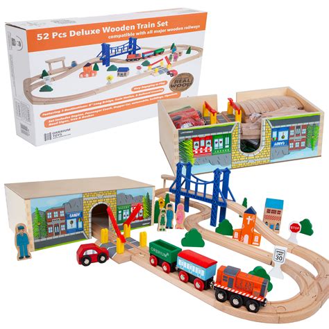 Orbrium 52 Pcs Deluxe Wooden Train Set with 3 Destinations Fits Thomas ...