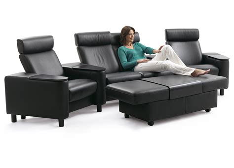 Stressless Space Home Theater Sofa Sectional in Paloma Black Leather by ...