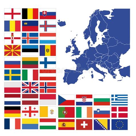 All European Flags And Map Of Europe Stock Vector - Illustration of ...