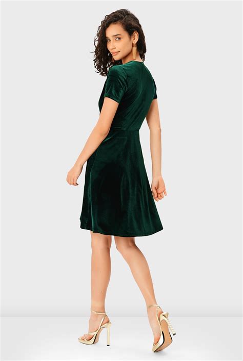 Shop Stretch velvet faux wrap dress | eShakti