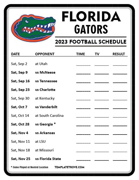 Gator Football Schedule Printable