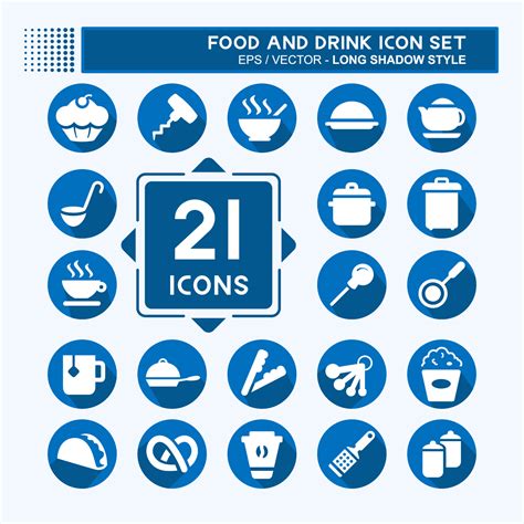 Icon Set Food and Drink - Long Shadow Style 4376854 Vector Art at Vecteezy