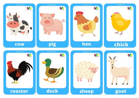 Farm Animals Game Cards / Mini Flashcards - Ezpzlearn.com