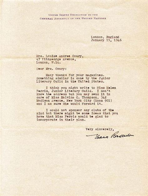 First Lady Eleanor Roosevelt - Typed Letter Signed 01/15/1946 ...