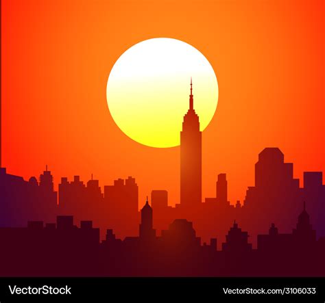 New york skyline and sunset Royalty Free Vector Image