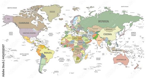 Ilustrasi Stok World Map Countries Borders Worldmap Background | The ...