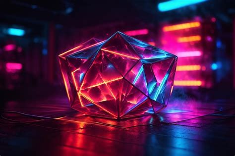 Premium AI Image | Geometric shapes neon lights background