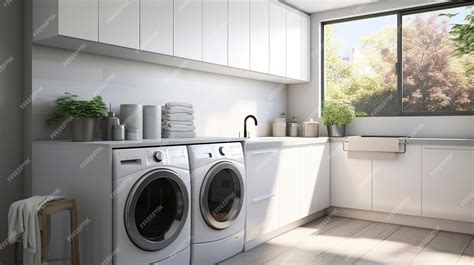 Premium AI Image | Contemporary Laundry Room with White Cabinets