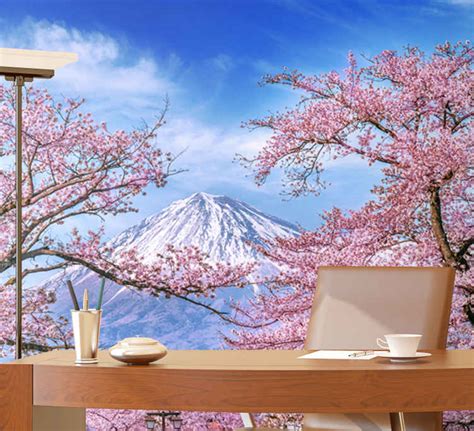 Mountain cherry blossom mural wallpaper - TenStickers