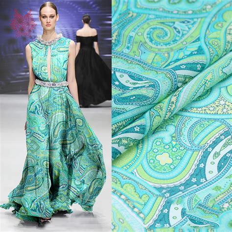 Ethnic green paisley print 100% natural silk georgette fabric apparel ...