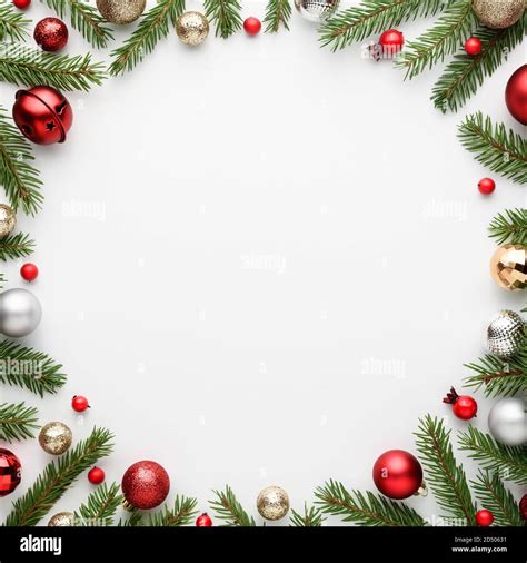 Christmas card with round frame on white background. Blank with copy ...