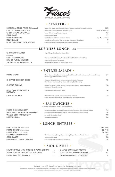 Del Frisco's Double Eagle Steakhouse menu in New York, New York, USA