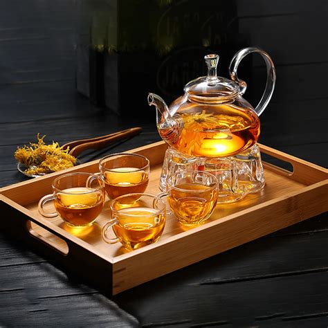 Complete Borosilicate Glass Teapot Set Glass Tea Kettle Cup Bamboo Tea ...