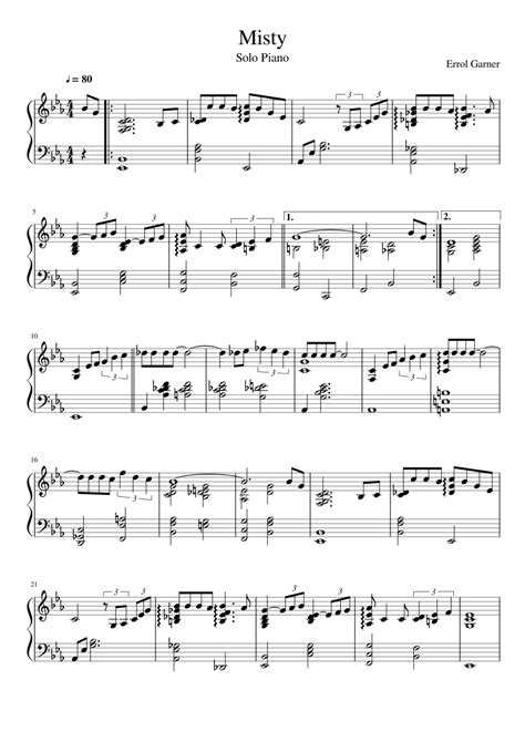 Misty (Piano Solo) | Sheet music for Piano | MuseScore | Piano sheet ...