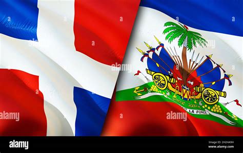 Dominicana and Haiti flags. 3D Waving flag design. Haiti Dominican ...