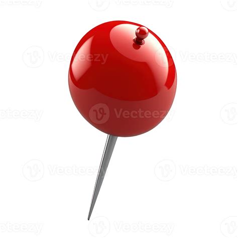 A bright red push pin is seen positioned diagonally on a clear ...