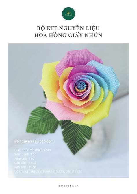 Bộ Kit Nguyên Liệu Hoa Hồng Giấy Nhún - Ngũ Sắc - BM CRAFT