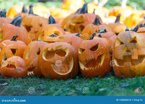 Carved orange pumpkin stock image. Image of creepy, cute - 130504415