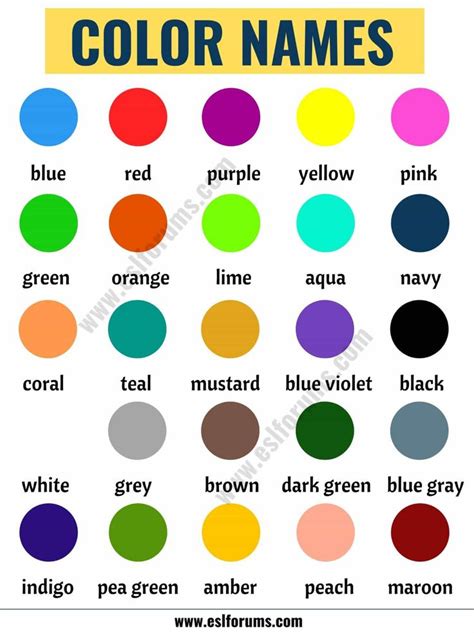 Color Names: List of Colors in English with Example Sentences and Pictures