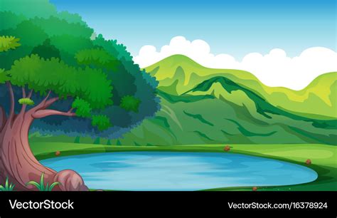 Background scene with pond in the mountain Vector Image