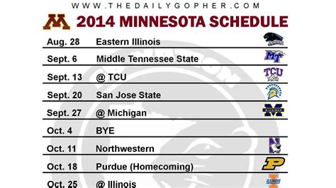 Printable Minnesota Gophers Football Schedule 2014 - The Daily Gopher