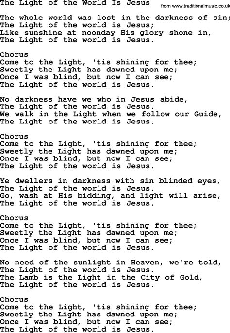 Baptist Hymnal, Christian Song: The Light Of The World Is Jesus- lyrics ...