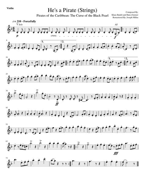 He's a Pirate (Violin) Sheet music for Violin (Solo) | Musescore.com