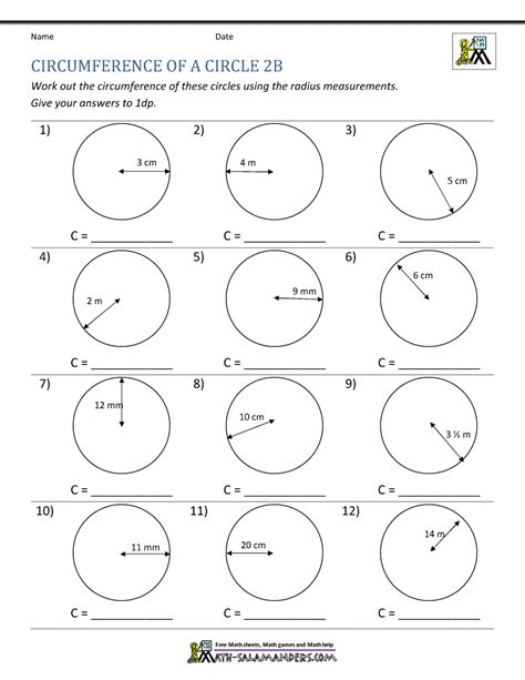 Free Circle Area Circumference Worksheet