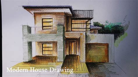 Modern house drawing with the color - YouTube