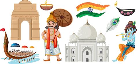 Set of Indian culture objects and symbols 19850034 Vector Art at Vecteezy