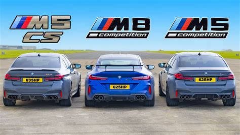 Drag race: BMW M8 Competition vs BMW M5 CS vs BMW M5 Competition | Carwow