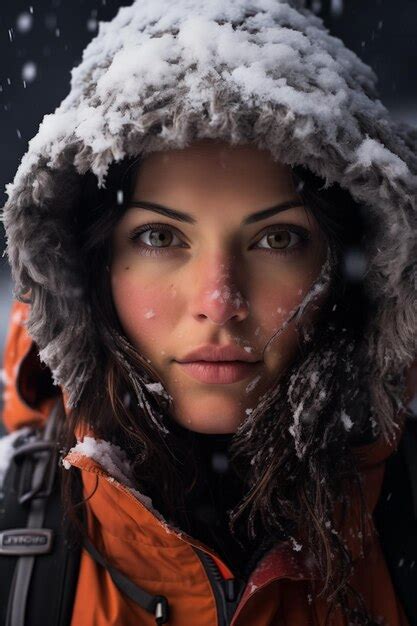 Premium Photo | Woman in snow hiking gear standing in a snow storm