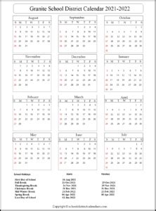 Granite School District Calendar 2021-2022 With Holidays In PDF ...