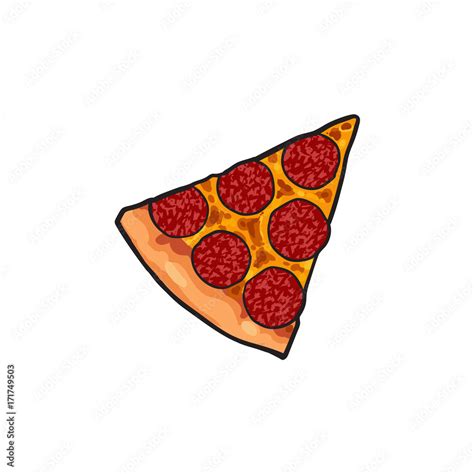 Vector flat pepperoni pizza slice. Fast food cartoon isolated ...