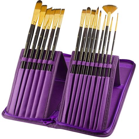 Paint Brushes - 15 Pc Brush Set for Watercolor, Acrylic, Oil & Face ...