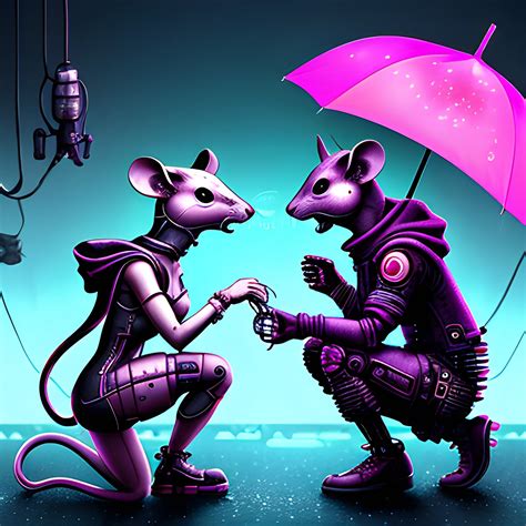 cyberpunk, mouse, on knees, gives engagement ring to cyberpunk ...