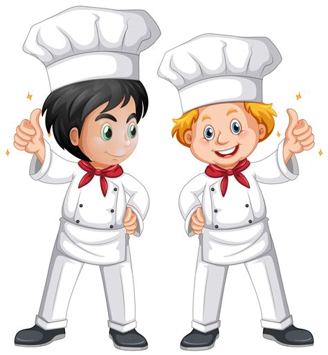 Two male chef in white costume 432251 Vector Art at Vecteezy