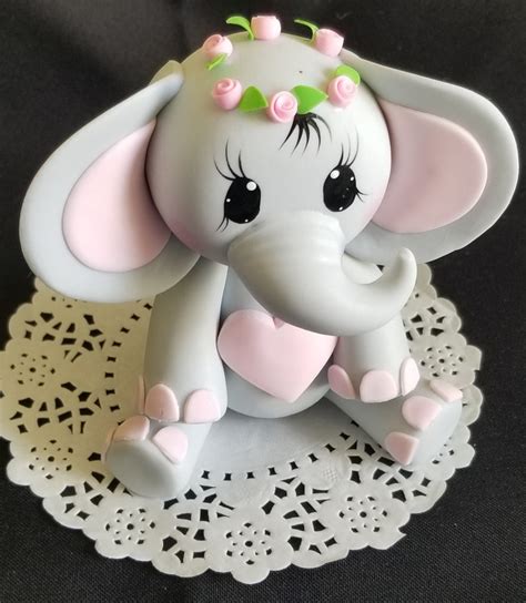 Elephant Cake Topper Baby Shower Elephant in Gray and Pink with Head C ...