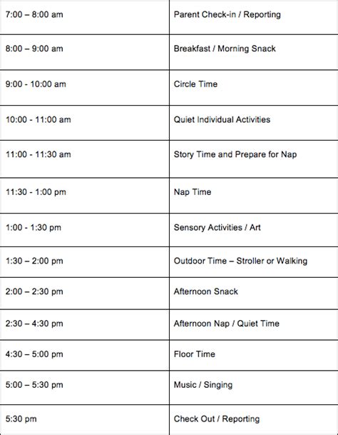 Home Daycare Schedule Template