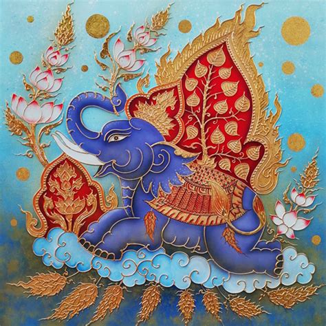 Beautiful Blue Elephant Thai Painting l Royal Thai Art