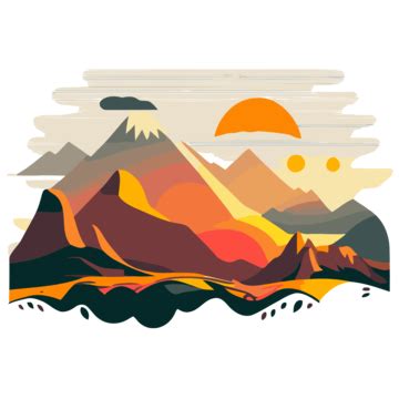 Mountain Sunset Vector, Sticker Clipart An Illustration That Shows The ...